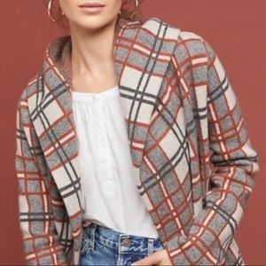Anthropologie plaid sweater coat with hood